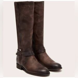 Frye Melissa Belted Tall Boots, Stone distressed Leather Wide Calf